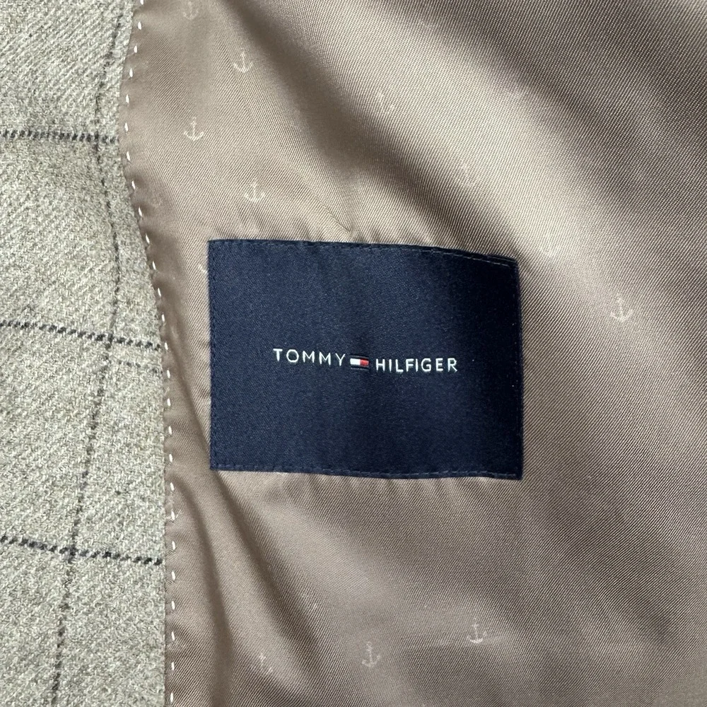 Tommy Hilfiger Wool‎ Blend Windowpane Blazer Mens 44L Double Vent Suit Jacket